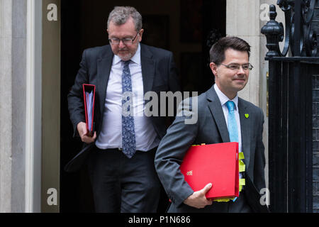 Londres, Royaume-Uni. 12 Juin, 2018. James Brokenshire, député, secrétaire d'État du logement, des communautés et des Gouvernements locaux, et David Mundell MP, Secrétaire d'État pour l'Écosse, laissez 10 Downing Street, à la suite d'une réunion du Cabinet tenue avant la Chambre des communes débat et votes sur les amendements proposés par la Chambre des Lords à l'UE. Loi Retrait Credit : Mark Kerrison/Alamy Live News Banque D'Images