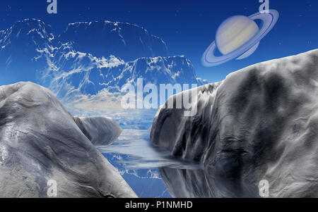 Saturne vu de l'une de ses lunes , Titan. Banque D'Images