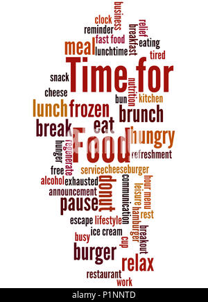 Temps pour l'alimentation, mot concept cloud sur fond blanc. Banque D'Images