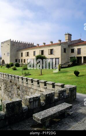 Baiona / Bayona, forteresse Montereal et 'Parador Nacional de Turismo' Hôtel Rias Bajas (région). Banque D'Images