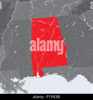 Les états américains - carte de l'Alabama. Fait main. Les rivières et lacs sont indiqués. Merci de regarder mes autres images de la série cartographique - ils sont tous très detaile Illustration de Vecteur