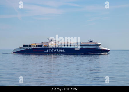 SKAGERRAK OCÉAN, DANEMARK - le 19 mai 2018 : Le ferry Superspeed 1 MS en service sur le Kristiansand-Hirtshals à vélo. Détenu et exploité par ligne de couleur. Banque D'Images