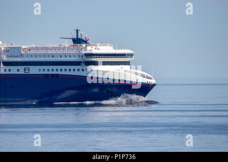 SKAGERRAK OCÉAN, DANEMARK - le 19 mai 2018 : Le ferry Superspeed 1 MS en service sur le Kristiansand-Hirtshals à vélo. Détenu et exploité par ligne de couleur. Banque D'Images