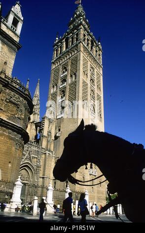 Cathédrale et de la Giralda, vu de la "Virgen de los Reyes' square. Banque D'Images