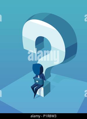 Illustration d'un homme d'affaires avec valise ayant une instabilité financière et questions Illustration de Vecteur