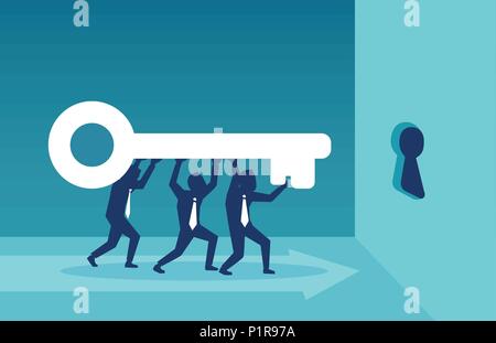 Illustration des hommes travaillant en équipe et l'exécution clé du succès ensemble. Illustration de Vecteur