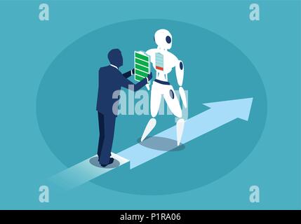 Concept de l'homme illustration vectorielle, la charge de la batterie du robot automatique moderne de l'énergie donnant Illustration de Vecteur