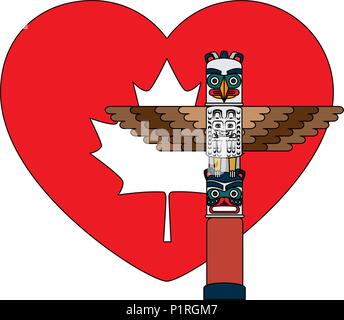 Coeur drapeau canadien avec vector illustration design totem Illustration de Vecteur