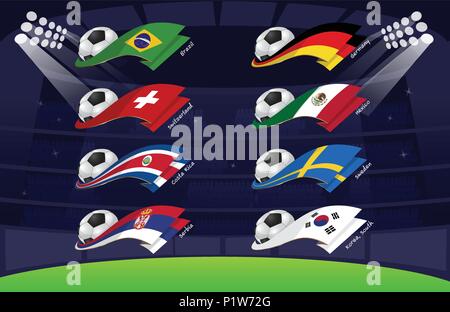 Flag world soccer 2018, Corée du Sud, la Suède, le Mexique,Allemagne,Serbie,Costa Rica,Suisse,Brésil Illustration de Vecteur