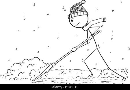 Caricature de l'homme avec pelle à neige à pelleter la neige Illustration de Vecteur