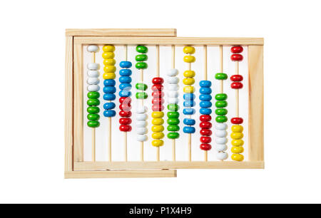 Concept mathématique. Abacus, en bois, découper et isolé sur fond blanc Banque D'Images