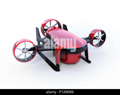 Drone VTOL rouge avec la livraison des paquets sur fond blanc. Le rendu 3D image. Banque D'Images