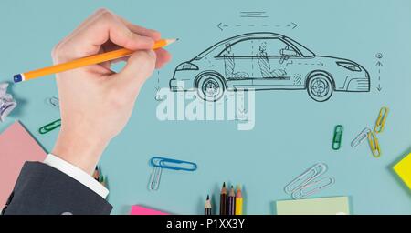 Croquis de voiture et dessin à la main Banque D'Images