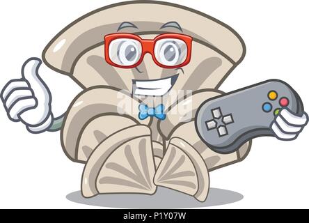 Gamer pleurote mascot cartoon Illustration de Vecteur