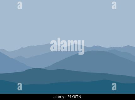 Vector illustration de pics de montagne dans la région de Misty haze sous ciel bleu-gris - simple télévision Illustration de Vecteur