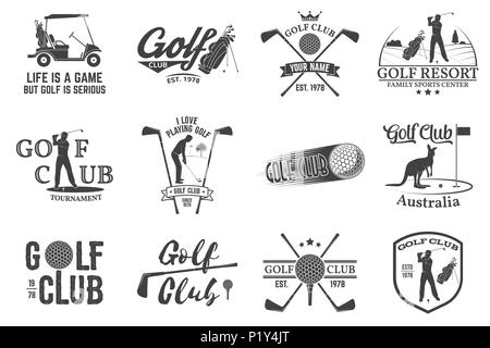 Ensemble de golf club concept avec silhouette golfeur. Club de golf vecteur badge rétro. Concept pour chemise, imprimer, sceau ou cachet. Typographie design. Illustration de Vecteur