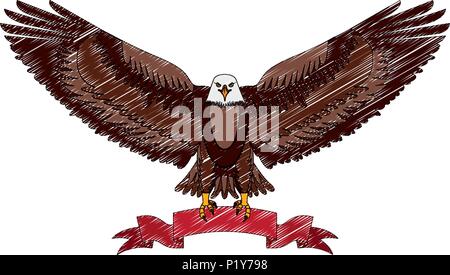 American Eagle ailes propagation avec ruban dans les serres dessin illustration vectorielle Illustration de Vecteur