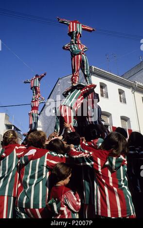 Algemesí, "Fiesta Mayor" (une grande fête) ; 'La Muixeranga", les droits de la tour. Banque D'Images