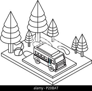 Bus dans la zone de stationnement la tension isométrique Illustration de Vecteur