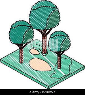 Arbres plantes dans la scène du parc de la conception d'illustration vectorielle isométrique Illustration de Vecteur