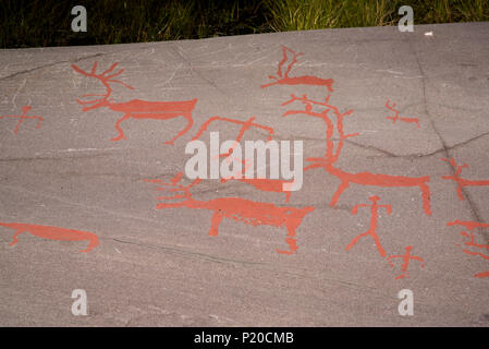 Il y a plus de 7000 ans, les pêcheurs et les éleveurs de rennes stoneage fait rock carvings autour de patrimoine mondial de l'Alta en Fimnmark province en Norvège. Banque D'Images