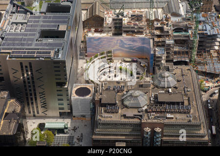 Vue aérienne Broadgate Circus dans le centre de Londres et le développement des capacités locales Banque D'Images