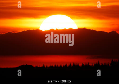 Le Massif Central. Le Cantal. Trizac Plateau en été. Se concentrer sur le soleil. Banque D'Images