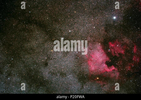 Le Massif Central. Le Cantal. Trizac du plateau. Le coeur dans la constellation du Cygne et la nébuleuse de l'Amérique du Nord (NGC 7000) et Pélican, sous un ciel préservé de la pollution lumineuse. Banque D'Images