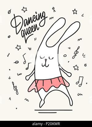 Cartoon bunny danser comme un dancing queen. Funny Cute animal vecteur illustration télévision Illustration de Vecteur