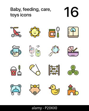 Bébé de couleur, l'alimentation, de soins, de jouets et d'icônes pour le web et les terminaux mobiles pack 3 Illustration de Vecteur