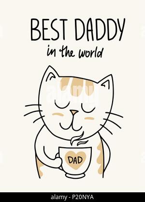 Joyeuse fête des Pères carte vectorielle avec chat mignon papa. Télévision Cartoon illustration père animaux Illustration de Vecteur
