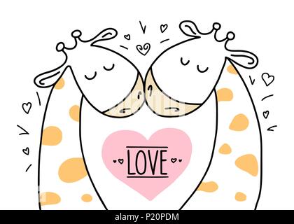 Mignon deux girafes sur fond blanc isolé. Cartoon Valentine's Day card vector illustration animaux télévision Illustration de Vecteur