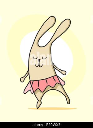 Cartoon bunny dancing in cute Jupe. Funny Cute animal vecteur illustration télévision Illustration de Vecteur