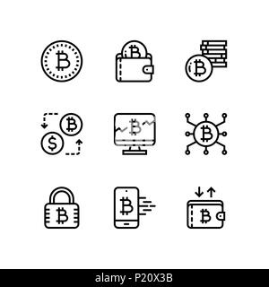 Blockchain Cryptocurrency, bitcoin, l'exploitation minière, de l'argent numérique simple vecteur icônes pour le web et les terminaux mobiles pack 1 Illustration de Vecteur