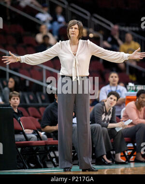 Fichier. 13 Juin, 2018. ANNE THERESA DONOVAN (Novembre 1, 1961 - Juin 13, 2018) était un joueur de basket-ball des femmes et d'entraîneur. De 2013 à 2015, elle a été l'entraîneur en chef de l'Illinois Sun. Donovan a remporté un championnat national, a remporté deux médailles d'or aux Jeux Olympiques, et s'est rendu à trois fours dans l'ensemble, Basketball Hall of Fame en 1995 et est devenu membre de la FIBA Hall of Fame en 2015. Sur la photo : 18 mai 2013 - Newark, New Jersey, États-Unis - l'entraîneur-chef du Soleil Anne Donovan réagit à un appel. La liberté a battu Connecticut Sun 78-67. Credit : csm/Alamy Live News Banque D'Images