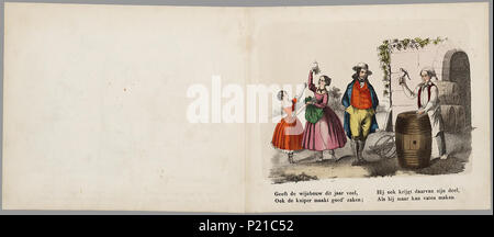 . Landelijke tafereelen - deel 2. Prentenboek handgekleurde prenten oblongue rencontré rencontré dans daaronder rijmende gedrukte kolommen twee teksten sur Leven en werk op het platteland. Bevat visuels van maaien, kleren wassen, een slapend genre, het drenken van paarden, rijden op een porte chevalet de Beek, l'eau uit de bron, Helgoland, ganzen en kippen voeren, een een herder kudde schapen, een genre met een schop. Deel 2 // 12 bl : handgekl. lithogr ; 15x18 cm // De keerzijde der bladen est onbedrukt // // Datering Omslagtitel : niet niet Brinkman, dans la région de Waller ; schatting 186X. - Deelvermelding op het eer Banque D'Images