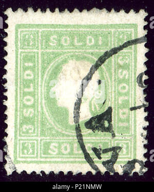 . Anglais : KK autrichien stamp dans Lombard-Vénitien, 3 Soldi question vert 1862. 9 janvier 2014, 18:32:11. Jacquesverlaeken 2 1862 LV 3 Soldi Mi8II Banque D'Images