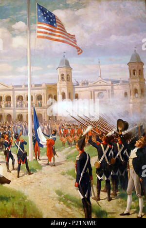 . Le levage des couleurs américaines sur la Louisiane . première levée du drapeau USA avec l'achat de la Louisiane, à la place d'Armes (aujourd'hui Jackson Square), La Nouvelle-Orléans. Cérémonie était le 10 mars 1804 [1] peint par Thure de Thulstrup sur commission pour commémorer le centenaire de l'événement. La peinture a été félicité pour la recherche et l'exactitude historique qui est entré dans la période de l'inscription. La peinture est exposée dans le Cabildo Museum. 1904 (peinture terminée ; représentant des cas en 1804). Thure de Thulstrup (1848-1930) Noms alternatifs Frédéric Rouvier Thure de Thulstrup ; Thure Thulstrup ; Frédéric Rouvier Thure ; Frédéric Rouvier Banque D'Images