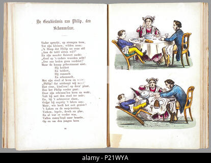. Prentenboek leerzame een aardig rencontré vertellingen, naar het beroemde Hoogduitsche kinderwerk 'Der' Struwwelpeter voor Nederlandsche jongens en meisjes bewerkt / W.P. porte Razoux. Heruitgave in a general sense rencontré nieuwe illustraties die met de côté ingekleurd zijn. // Heruitgave 20 p., 16 pl. bl : handgekl. lith // De oorspronkelijke auteur est Heinrich Hoffmann // Datering : niet dans Rühle : c'Kinder, schatting Theo Gielen // De keerzijde van de illustraties est onbedrukt // bevat 8 verhalen : De Geschiedenis van den wreeden ; Jan De Geschiedenis van de zwarte jongens ; De Geschiedenis van den wilden jage Banque D'Images