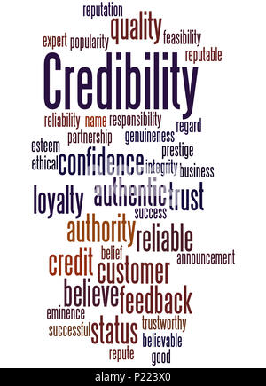 La crédibilité, mot concept cloud sur fond blanc. Banque D'Images