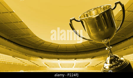 Thème jaune soleil avec trophée football stadium Banque D'Images