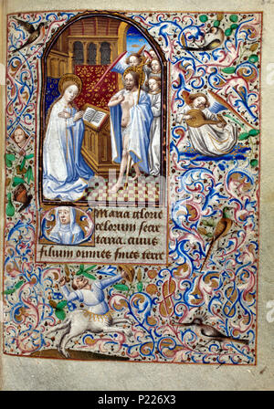 . Folio 084r du livre d'heures de Simon de varie - KB 74 G37a . Folio 084r du livre d'heures de Simon de varie - KB 74 G37une miniature sur le folio 084r Le Christ apparaît à sa mère Marie . 1455 35 Livre d'heures de Simon de varie - KB 74 G37a - Folio 084r Banque D'Images