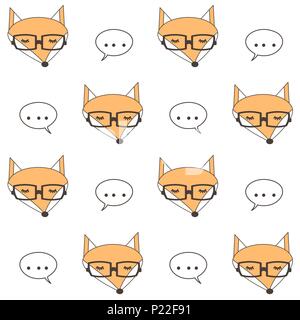 Cute cartoon fox face avec lunettes modèle vectoriel continu illustration d'arrière-plan Illustration de Vecteur