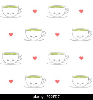 Cute cartoon tasse de moka latte seamless pattern vector illustration d'arrière-plan Illustration de Vecteur