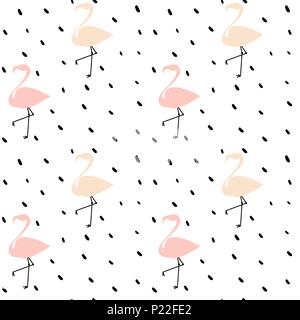 Cute pink flamingos seamless vector illustration de fond de points noirs Illustration de Vecteur