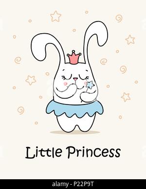 Cute little bunny princesse avec baguette magique. Télévision vector cartoon animal illustration Illustration de Vecteur