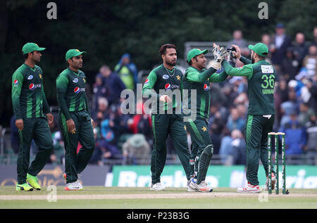 Le Pakistan célébrer en tenant le wicket final et gagner la Deuxième Internationale T20 match à La Grange, Édimbourg. ASSOCIATION DE PRESSE Photo. Photo date : mercredi 13 juin, 2018. Voir l'histoire de l'Écosse. CRICKET PA Crédit photo doit se lire : Jane Barlow/PA Wire Banque D'Images