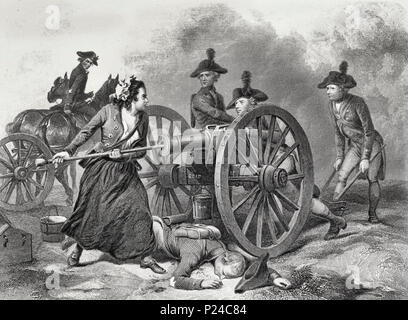Molly Pitcher à la bataille de Monmouth, juin 28,1778, pendant la Révolution américaine. La légende de Molly Pitcher est étroitement associée à la bataille Banque D'Images