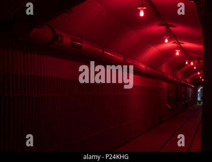 Le tunnel avec l'éclairage d'urgence, de danger et de lumière rouge Banque D'Images