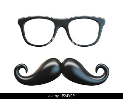 Moustache noire et lunettes 3D Rendering illustration isolé sur fond blanc Banque D'Images